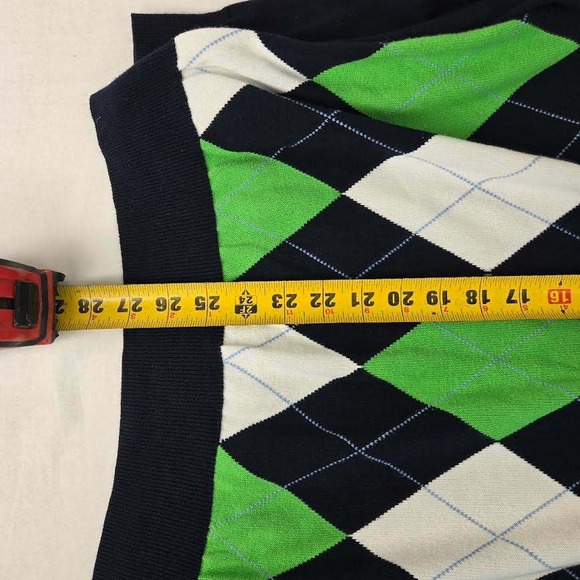J Crew Mens Argyle Sweater Navy Green White Pima Cotton L Classic Preppy - Picture 6 of 6